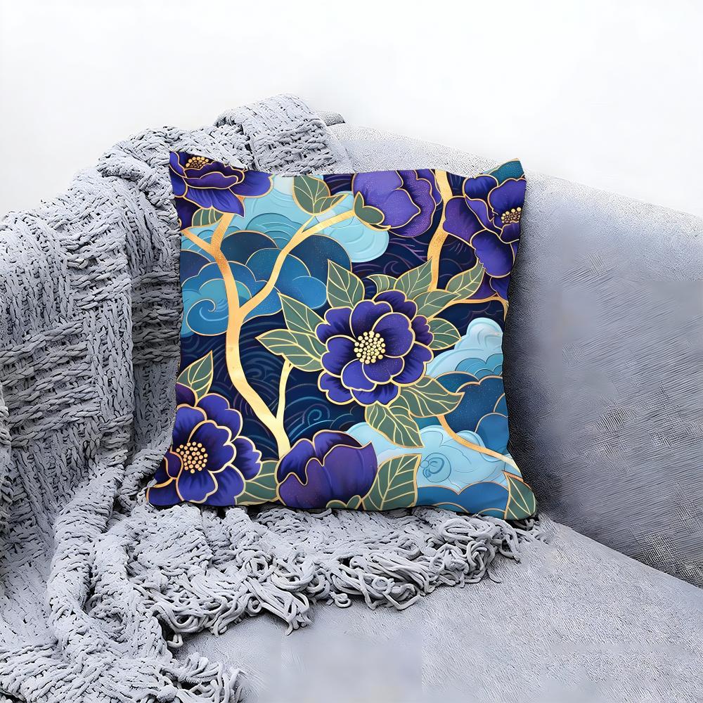 Traditional Chinese Floral Pattern Cushion Cover Premium Comfort Reversible Pillow Cove in One Design for Any Room Car Interior