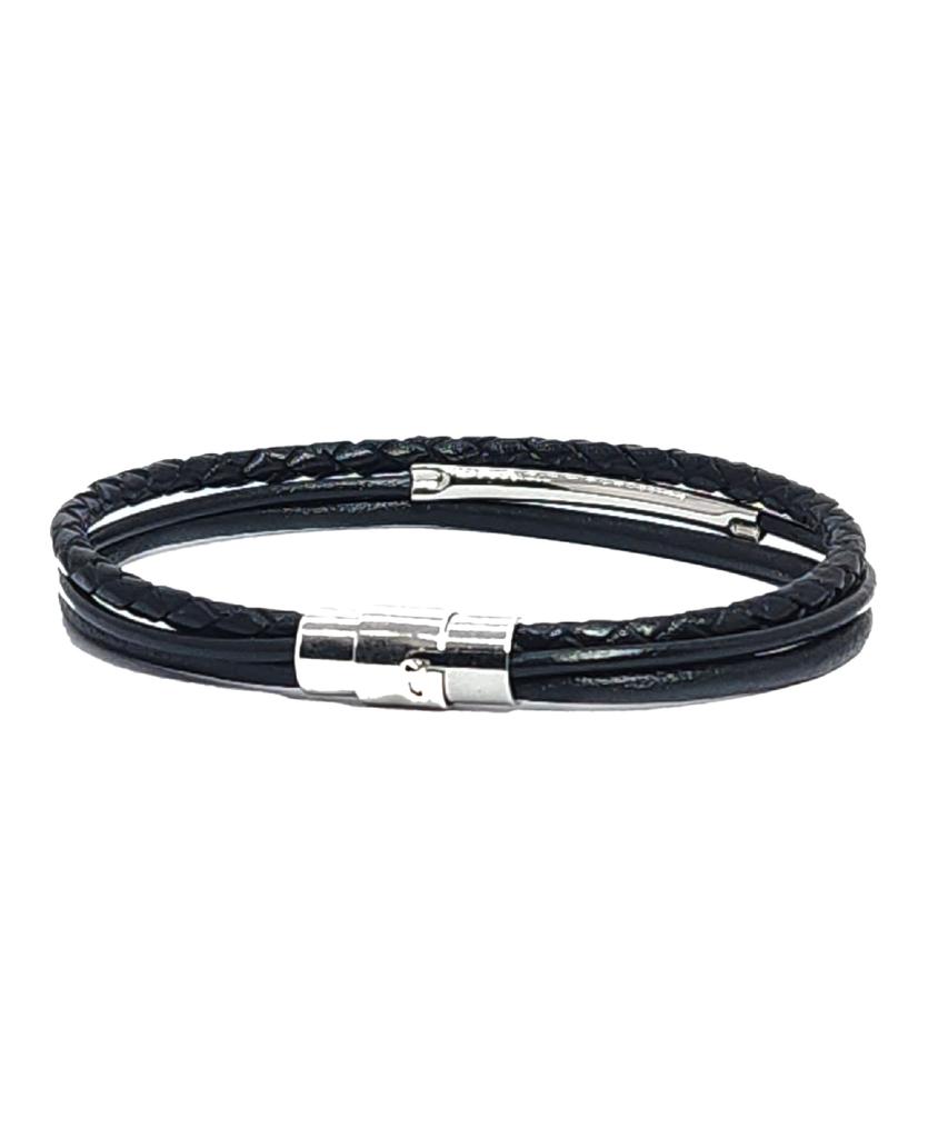 The Shirts Studio Black Layered Minimal Leather Bracelet
