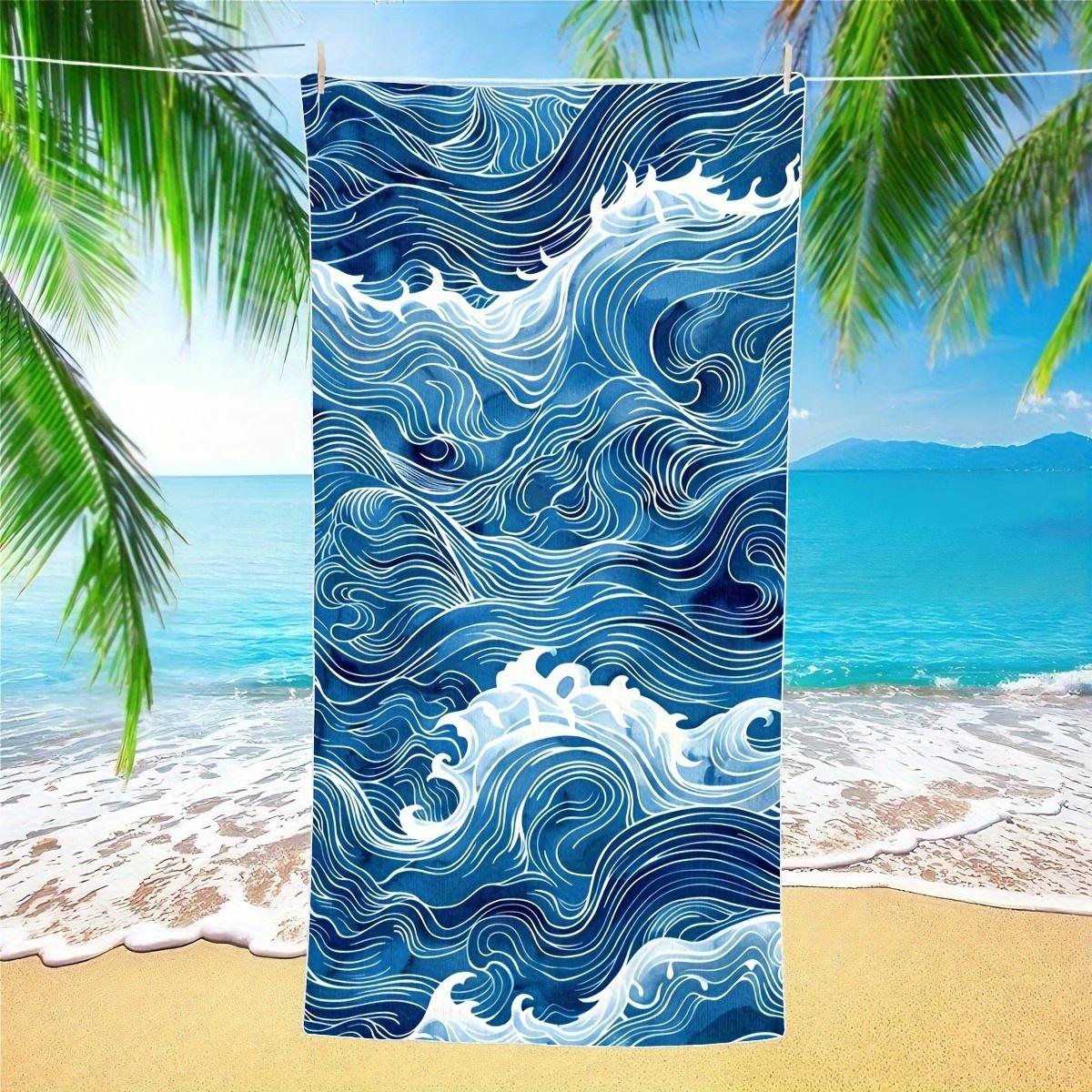 

Blue Ocean Wave Large Quick-Drying Beach Towel, Polyester Sand Sun Protection for Surfing Swimming W30*H60(CM)