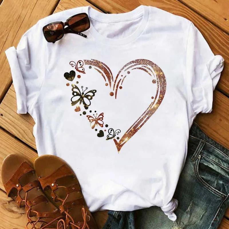 Butterfly Heart Printed T Shirt New Unisex Black T Shirt Harajuku Cute Graphic Tee Shirt Ladies Casual Female Tops Tee