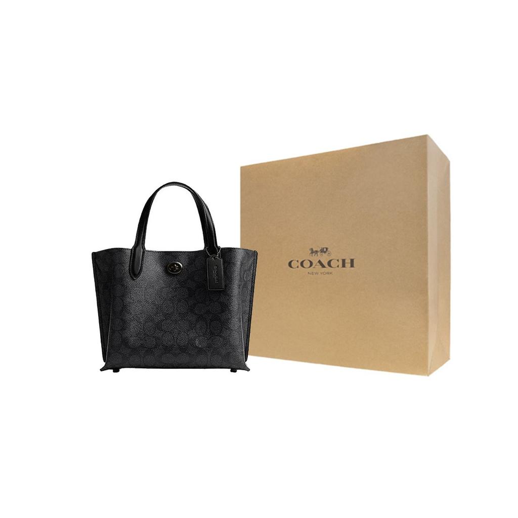 Coach Willow 24 Classic Monogram Solid Color Zipper Compartment Magnetic Closure Tote Bag Women Tote Black CQ768-MWO1U
