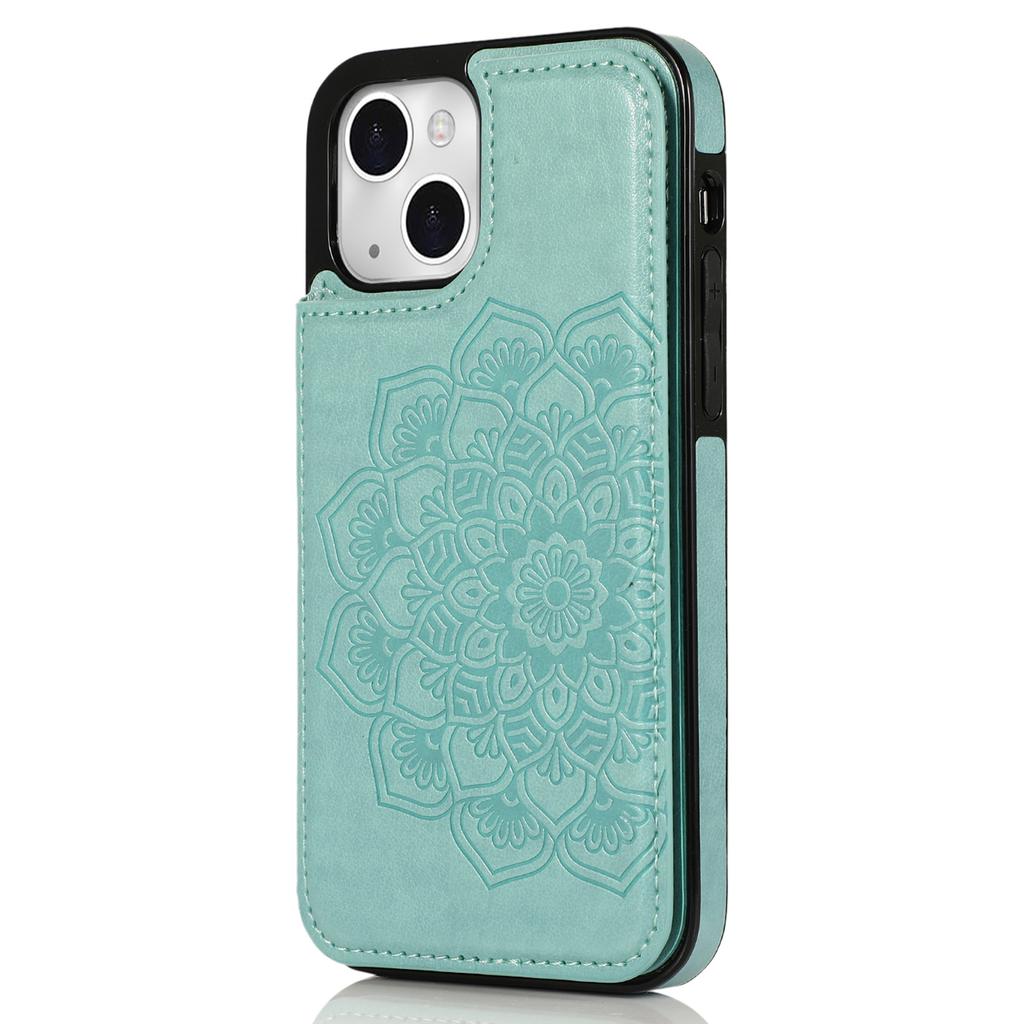 For iPhone 14 Case Imprinted Mandala Flower Kickstand PU Leather+TPU Phone Cover