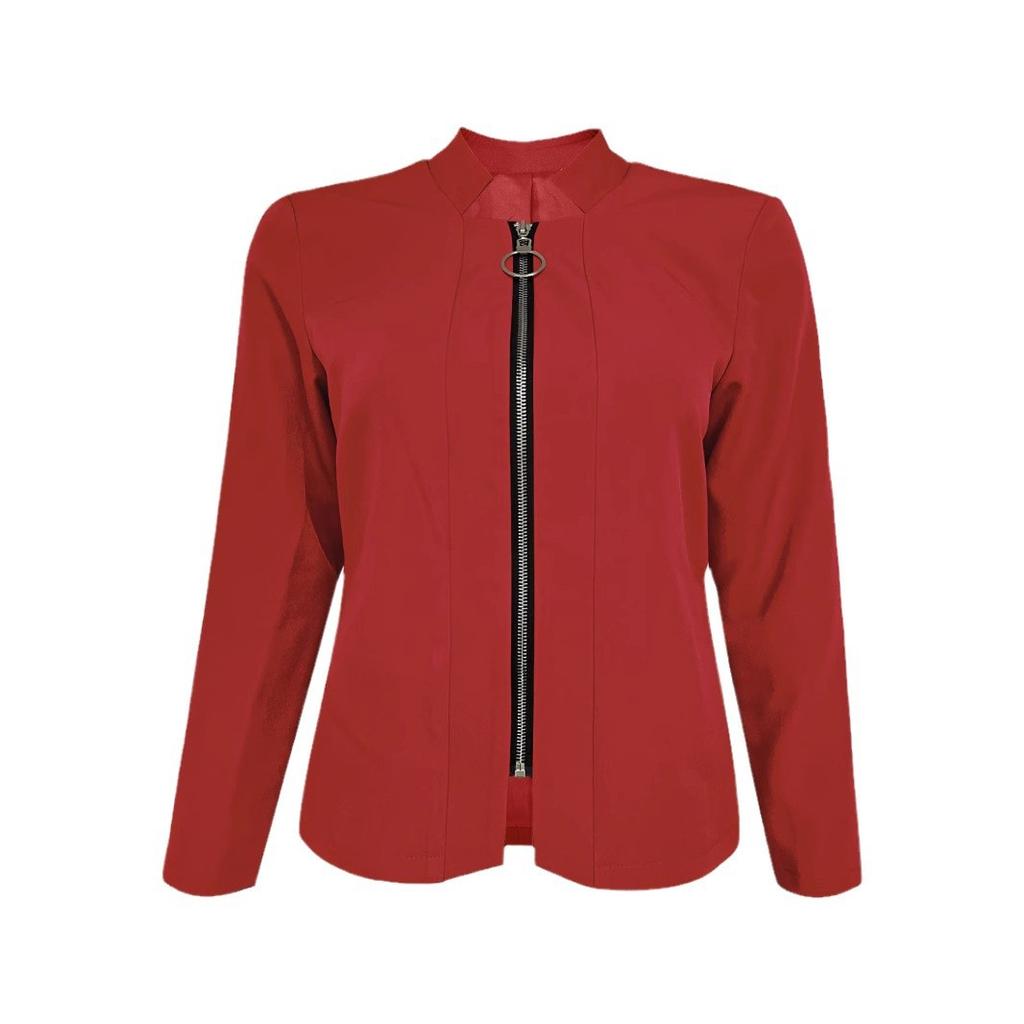 Women's Short Casual Solid Color Zipper Long Sleeve Blazer