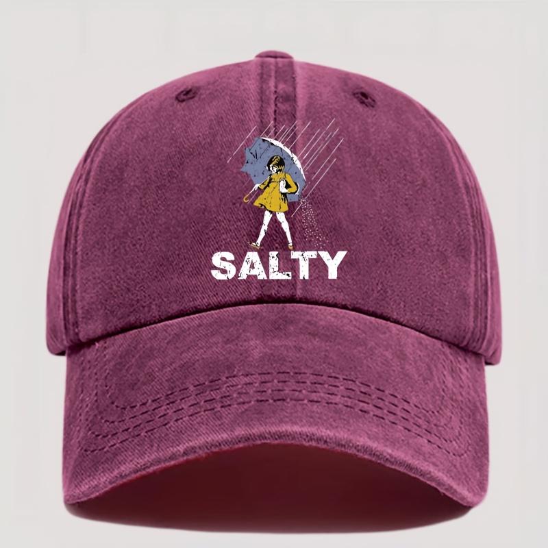 Adjustable Vintage Washed Baseball Cap with Umbrella and SALTY Print  Unisex Fashionable Streetwear Ideal for Gifts