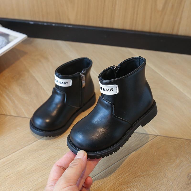 Kids Leather Side Zipper Ankle Boots 21 чёрный