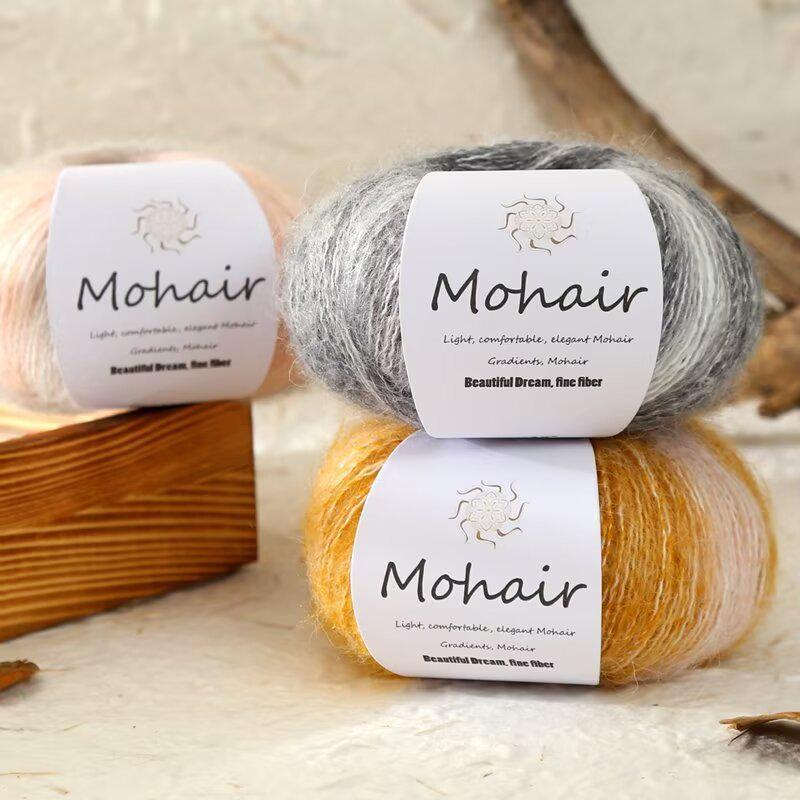 Colorful Gradient Hand-Dyed Mohair Yarn Ball 25g for Sweaters, Scarves, Knitting, and Crochet Projects