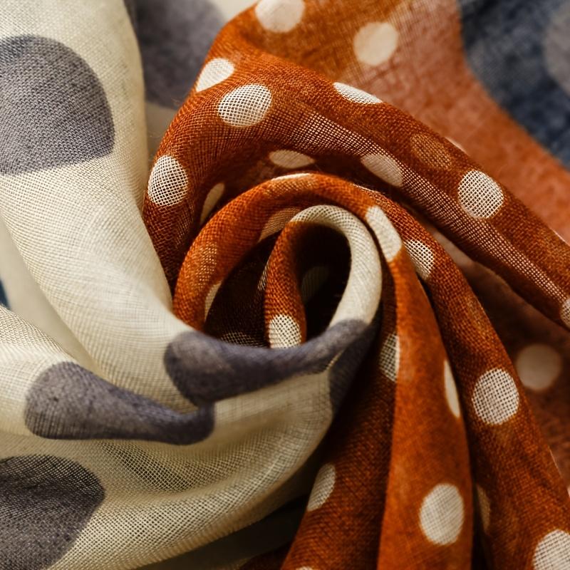 French-style vintage polka dot patchwork color-block scarf for women, holiday-style shawl, versatile tassel silk scarf