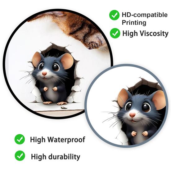 Waterproof PVC Wall Mural 3D Break Through Mouse Decal, Cute Rat Sticker, Versatile Room Ornament Self-Adhesive Removable Art Decor for Home