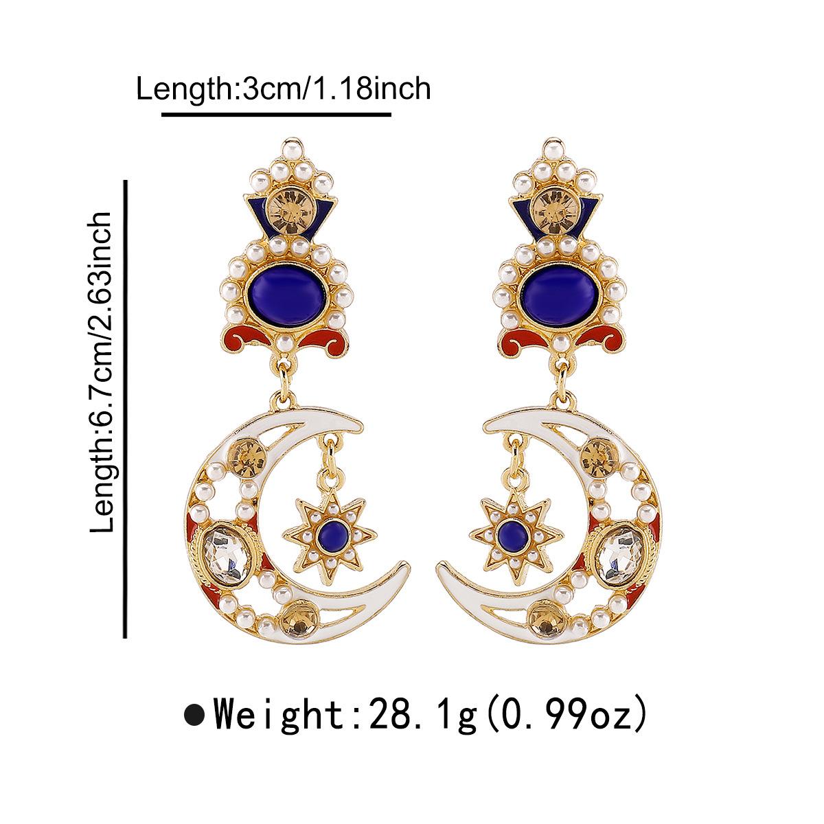 

Medieval Earrings, Colored Diamond Earrings for Women, Retro Star Moon Asymmetrical Earrings, Earrings for Women королевский синий