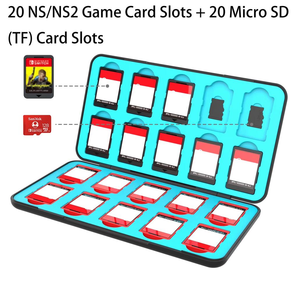 Game Card & Micro SD Card Case for Switch/Switch 2 with 20+20 Space, Magnetic Lock, Shockproof Rubber Slots