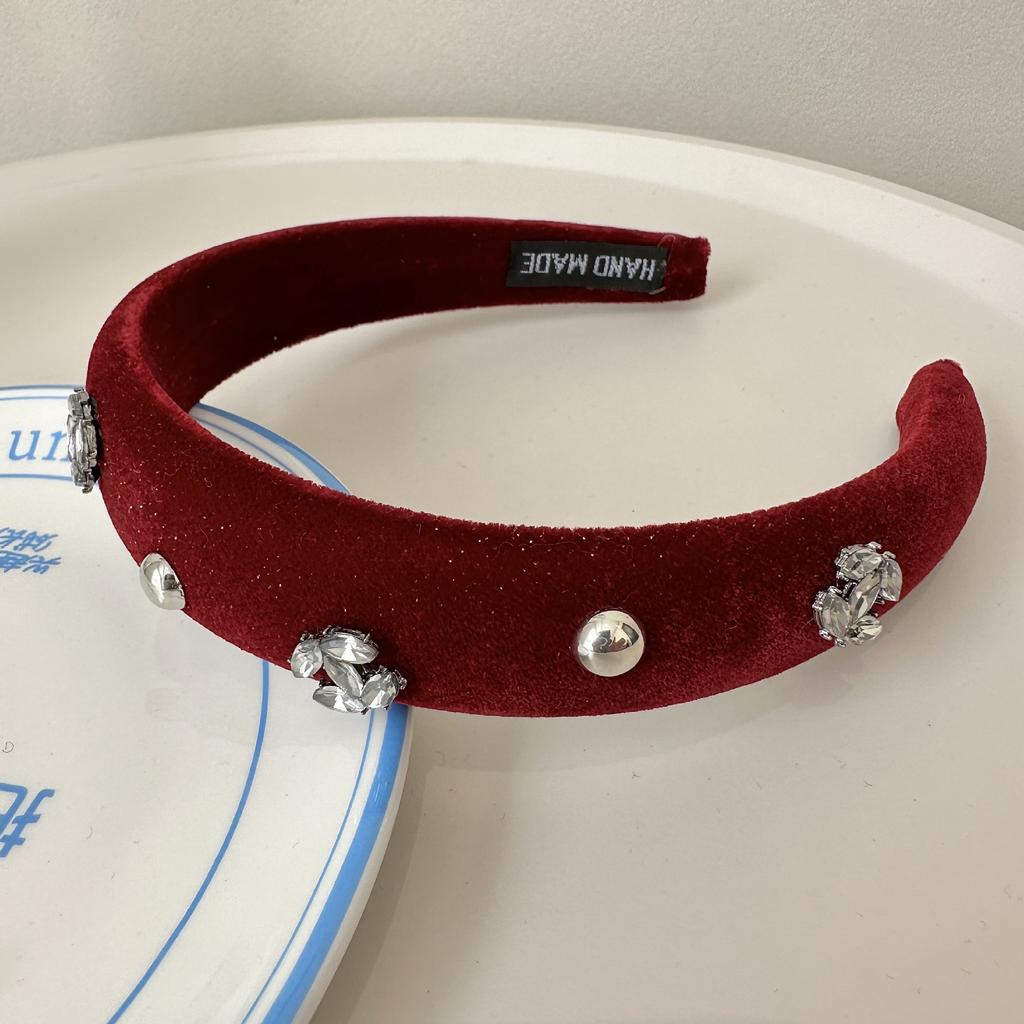 Lyxig Strass Sammet Håraccessoarer Pannband Hårband För Kvinnor Mode Glänsande Kristall Förtjockade Halkfria Hårringar Huvudbonad
