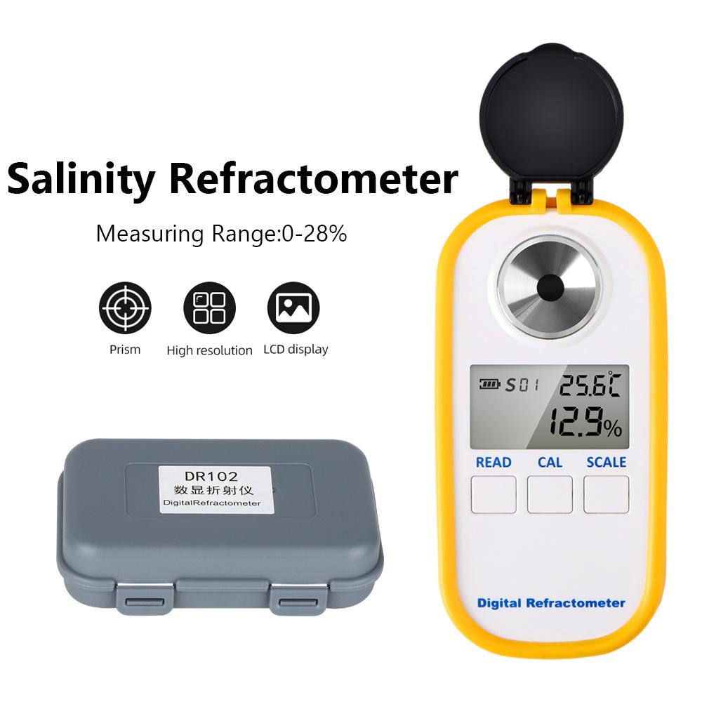 DR201 0-28% Salinity Refractometer LCD Digital Refractometer Salinity Specific Gravity Meter Food Seawater Salt Content Tester
