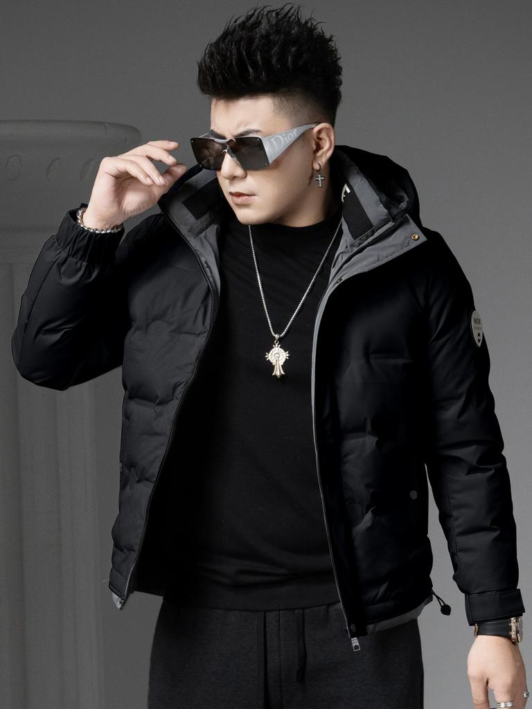 European-Style Hooded Down Jacket for Men, Winter 2025 New Trendy Brand, Heat-Sealed Warm and Cold-Proof Short Duck Down Coat