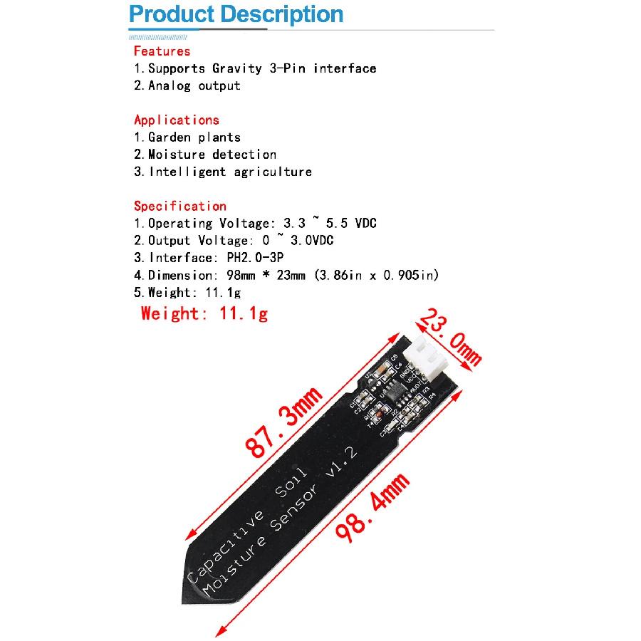 1-100pcs Capacitive Soil Moisture Sensor Module Not Easy To Corrode Wide Voltage Wire 3.3~5.5V Corrosion Resistant