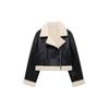 Womens Faux Shearling Collar Jacket Thick Warm Winter Outerwear Street Chic Long Sleeve Zipper Coat