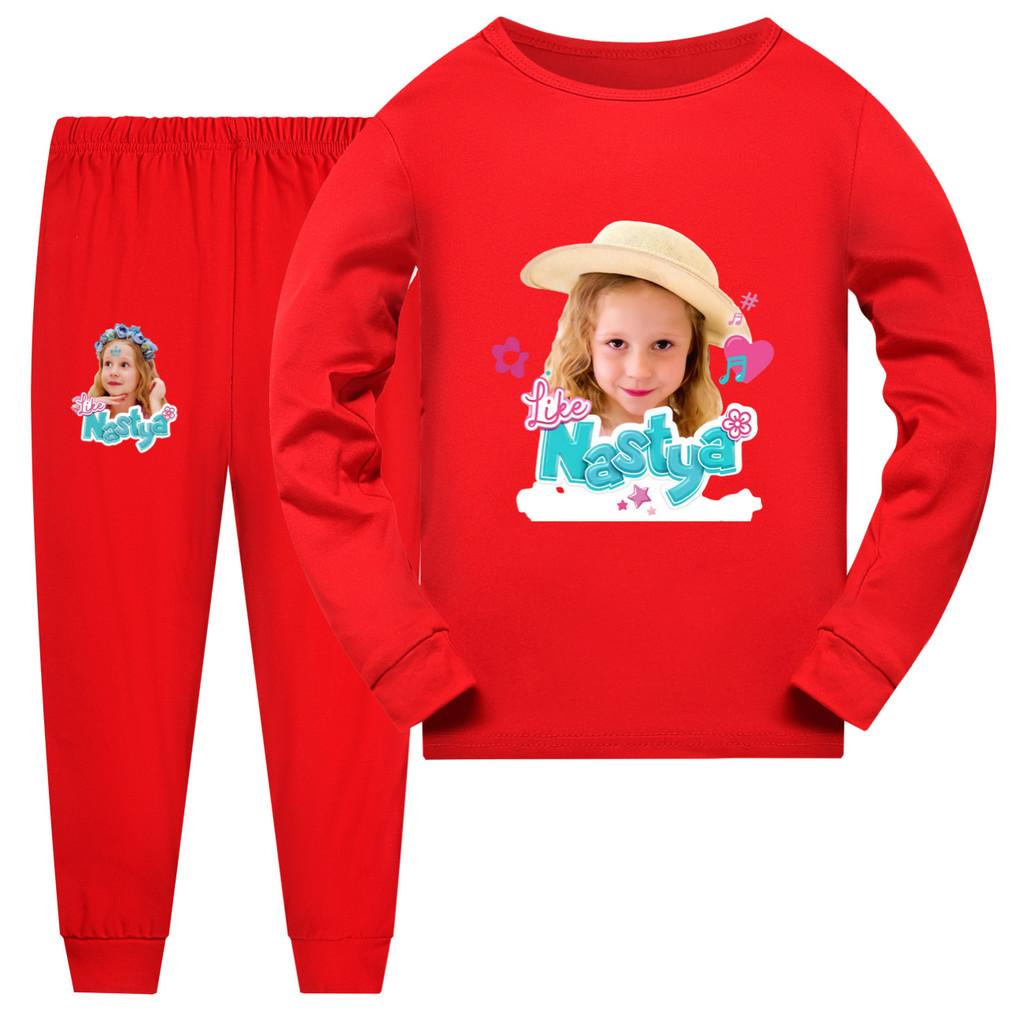 5557 Multi-color Children Girls Nastya Print Long Sleeves Pajamas Sleepwear Sleeping Sets