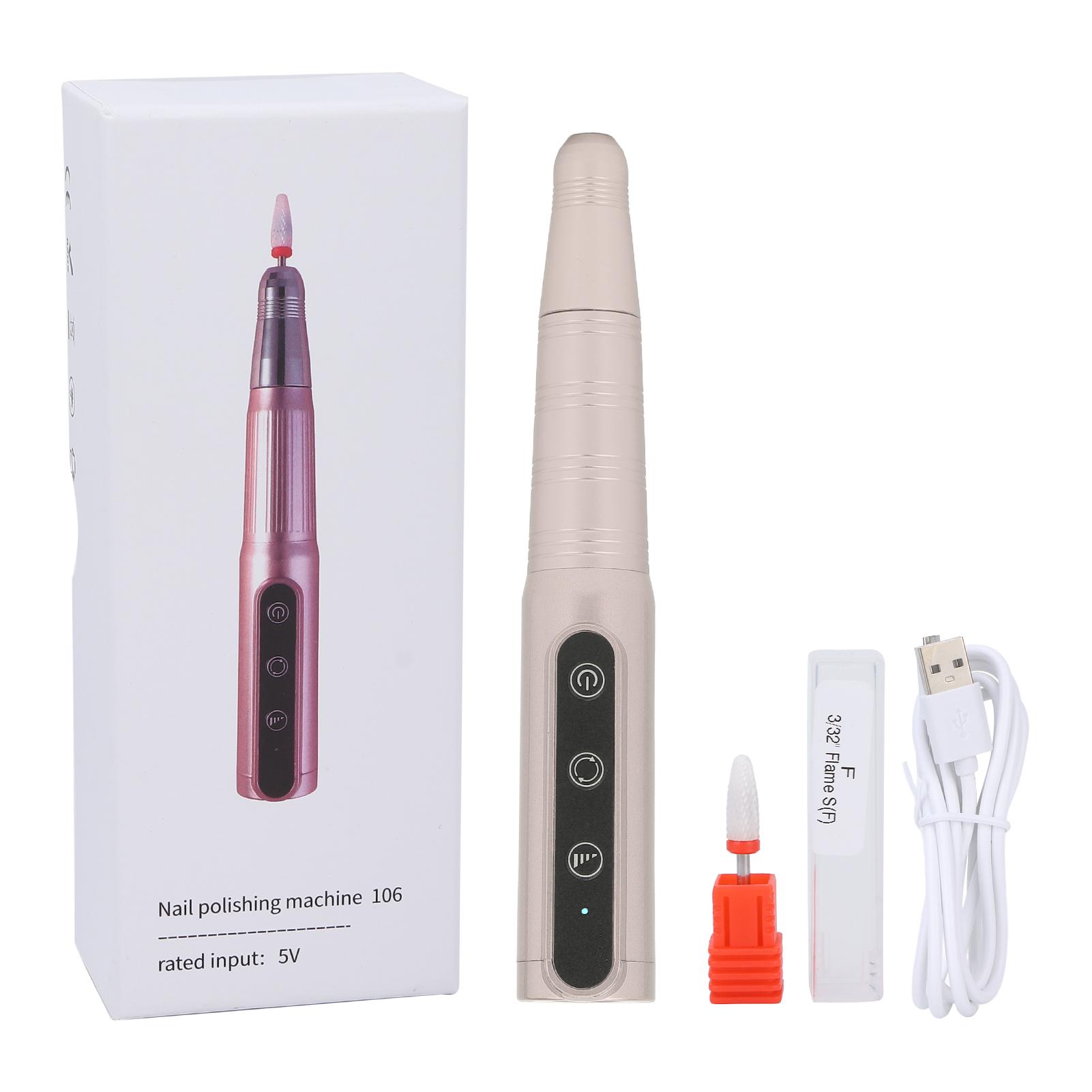 

Nail Dril USB Electric Wireless Portable File Grinding Nail Pen Machine for Home Salon Champagne Gold