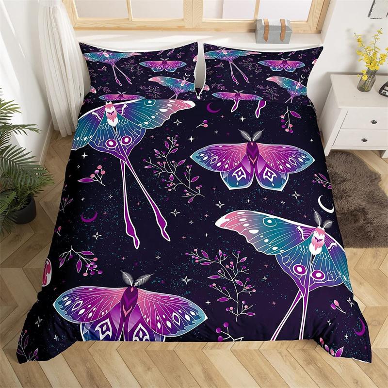 Death Moth Duvet Cover Set Queen Size Gothic Skull Boho Comforter Cover Black And White Skeleton Decorative Soft Bedding Set