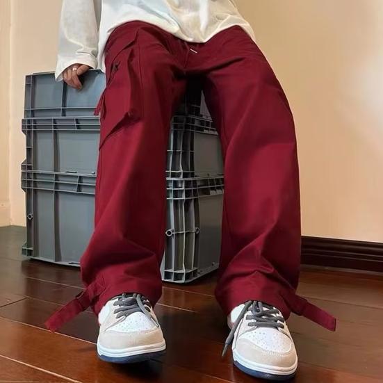Herren Cargo-Hose Unifarben Kordelzug Mehrere Taschen Locker Streetwear Herbst Winter Hip Hop Baggy Cargo-Hose für den täglichen Gebrauch
