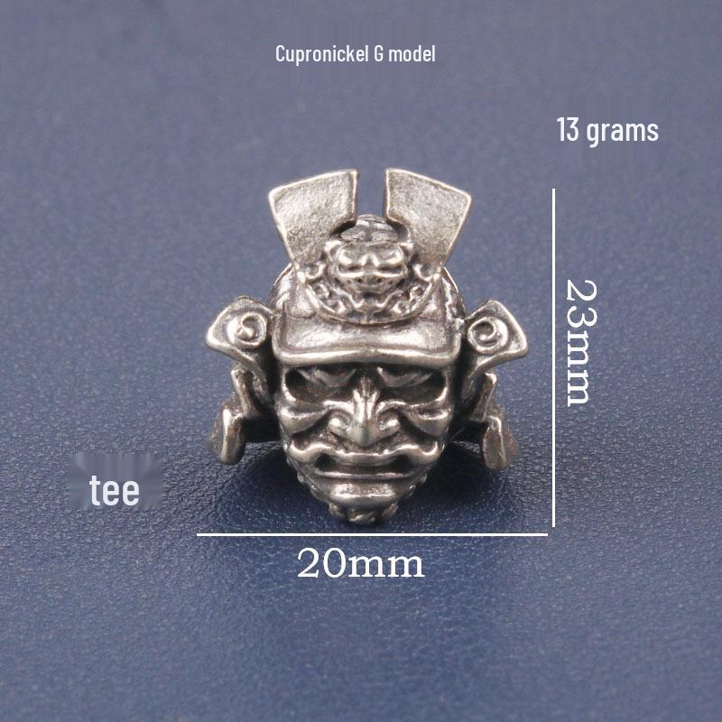 Vintage Brass Samurai Helmet Pendant - Three-Way DIY Accessory with Knife Design, Wallet Button, and Personality Bronze Ware