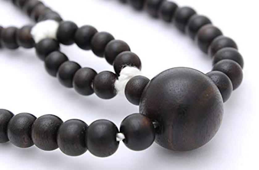 Soka Gakkai Buddhist Prayer Beads, Natural, Solid Striped Ebony, Made in Kyoto, with Cotton Tassels, SGI, Men's