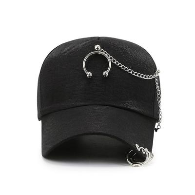 New Personalized Baseball Cap Hanging Iron Ring Chain Cap Spring and Autumn Black Cap Blue Popular Hat