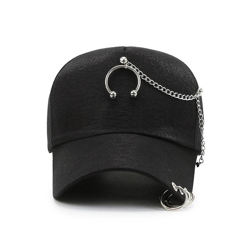 New personalized baseball cap hanging iron ring chain cap spring and autumn black cap blue popular hat
