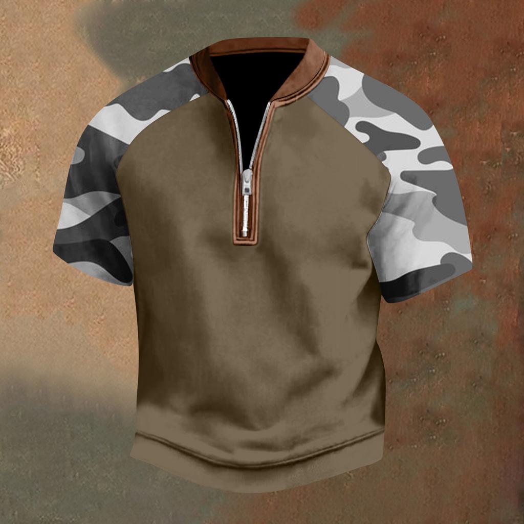 Pánské ležérní tričko s polovičním zipem, krátký rukáv