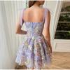 Elegant 3D Flowers Embroidery Women Strap Dresses Sweet Lace Up Off Shoulder Backless Party Dress Spring Summer Lady Robe