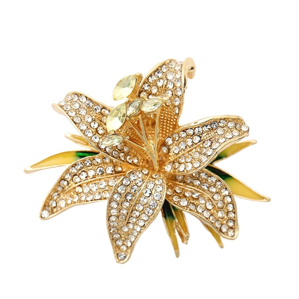 Эмаль Цветочная Брошь Корсаж Украшение Блестящая Брошь Элегантная Стразы Булавка Мужчины жёлтый