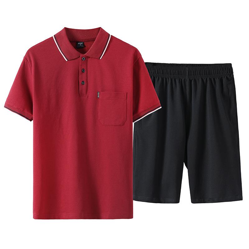 

L-5xl Летний костюм для спорта и отдыха из двух частей Футболка с короткими рукавами Шорты Рубашка поло XXXXXL красный