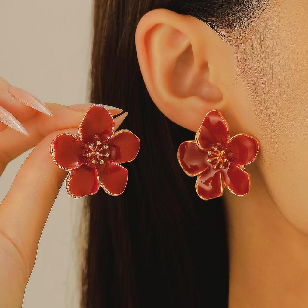 Trendy Multicolor Flower Drop Earrings for Women – Elegant & Slimming European/American Style