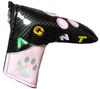 Golf Putter Hülle mit Pfotenabdruck-Design, Pin-Typ, Magnetverschluss (Schwarz/Rosa)