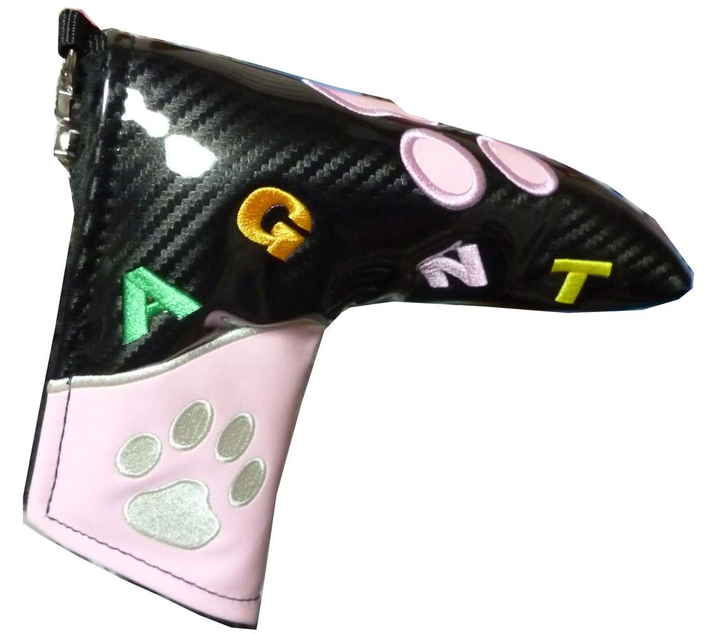 Golf Putter Hülle mit Pfotenabdruck-Design, Pin-Typ, Magnetverschluss (Schwarz/Rosa)