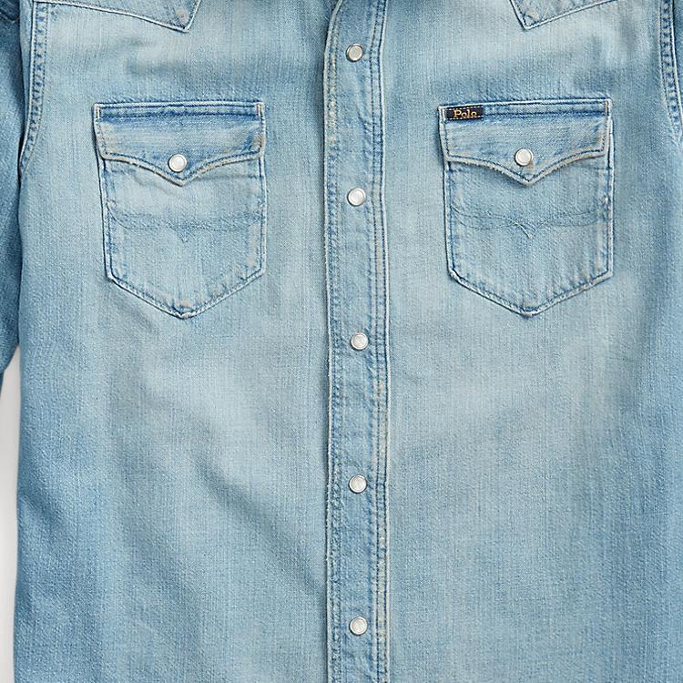 Polo Ralph Lauren FW22 Patch Pocket Single-Breasted Denim Long Sleeve Shirt Men Shirts Blue 710864086-001