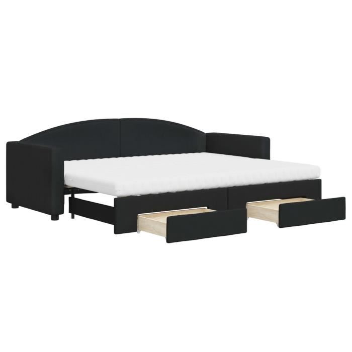 VidaXL Lit de jour avec gigogne et tiroirs noir 80x200 cm tissu 3197239