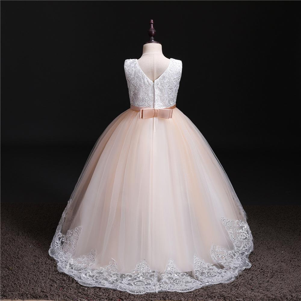 High-End Flower Girl Wedding Dress with Train - Puffy Skirt Princess Dress for Middle & Big Children.