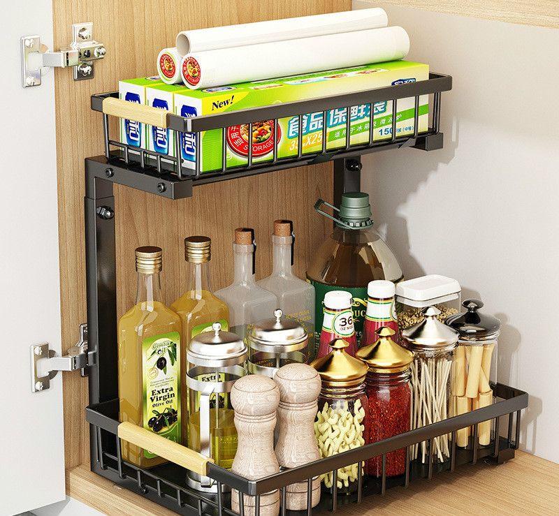 Under-Sink Pull-Out Storage Drawer Rack