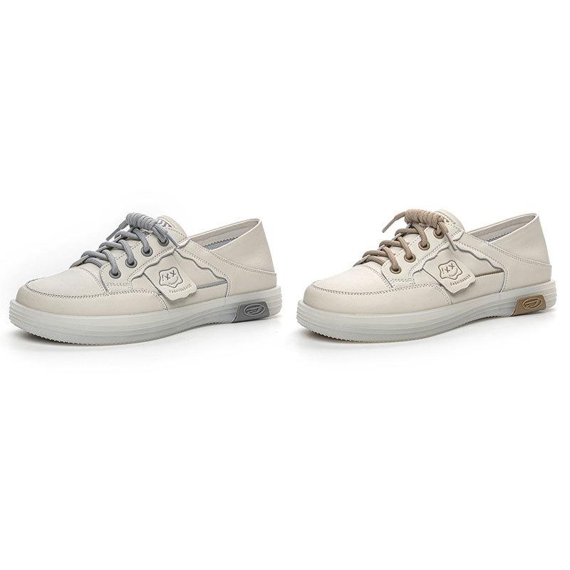 2025 Women's White Genuine Leather Soft Sole Casual Flat Shoes – Spring Versatile Style