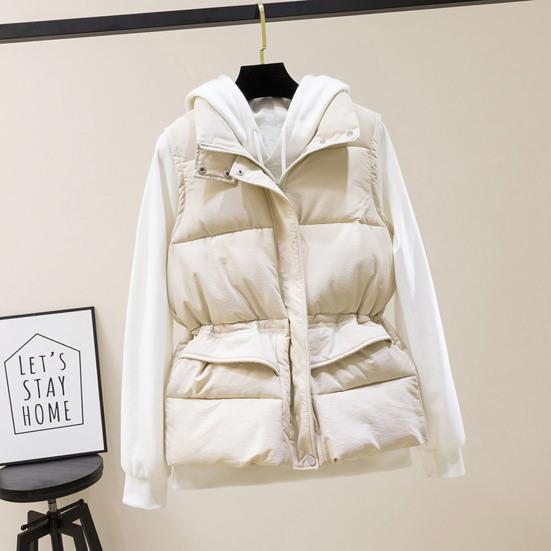 Winter Women Vest Coat Thickened Padded Zipper Closure Stand Collar Neck Protection Sleeveless Solid Color Windproof Heat Retention Outdoor Down Coat