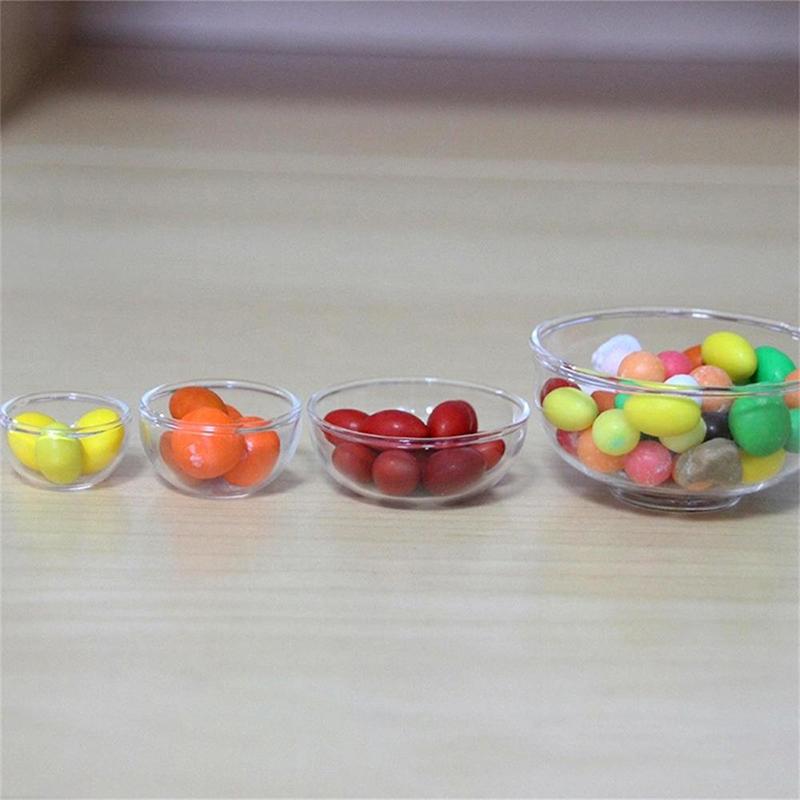 1:12 Dollhouse Miniature Bowl Glass Fruit Bowl Salad Bowl Soup Plate Candy Bowl Kitchen Model Decor Toy