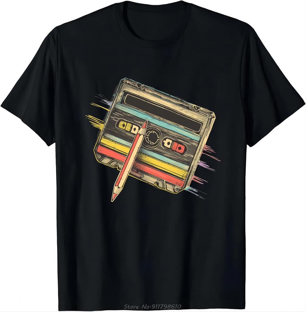 80s Cassette Tape Pencil 1980s Retro Vintage Throwback Music Vintage T-shirt Oversized Unisex Tshirt Men Clothing Fitness Tshirt
