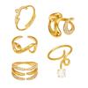 18k Gold-Plated Zirconia Inlaid Stainless Steel Open Ring Set - Modern Fashion Jewelry