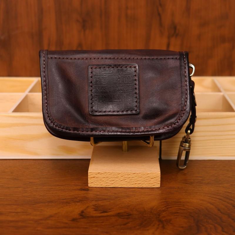 

Handmade Color Washed Vegetable Tanned Cowhide Multifunctional Large Capacity Door Car Key Bag Japanese Retro Storage 13X10X4 кавовий