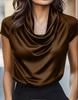 Camicia Satinata Primavera/Estate a Manica Corta con Collo a Volant e Design Elegante Drappeggiato