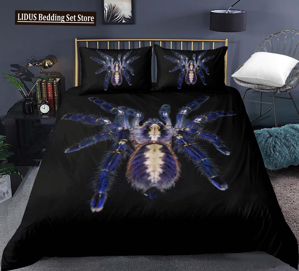 Tarantula Print Bedding Set King Full 3D Print Black Spider Comforter Cover Set Insect Theme For Boy Teen Polyester Bedding Set