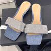 Fashion Luxury Rhinestone Thin Heel Slippers for Women Summer Comfort Square Toe Open Toe Non-slip Sandals Concise Designer Casual Shoes
