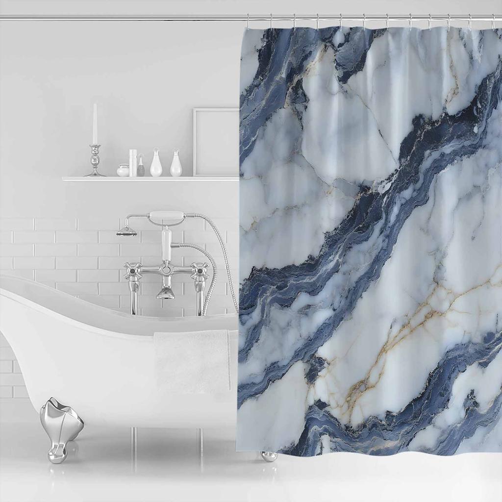 Modern Abstract Marble Shower Curtain Bathroom Decorative Waterproof with Hooks