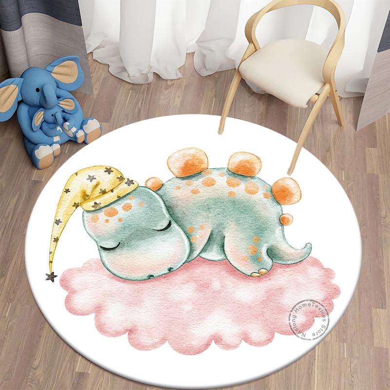 Children Round Carpet Living Room Rugs Dinosaur Printed Bedroom Carpet Home Decoration Floor Lounge Rug Children Room Mat