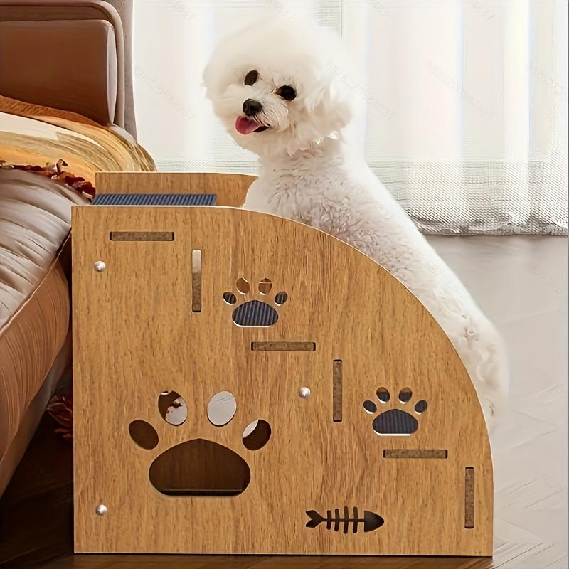 Wooden Dog Stairs Steps Non-Slip Blue Carpeted Steps Sturdy Pet Stairs Safe Pet Ladder Medium Dog Puppy Joint Safety Stairs